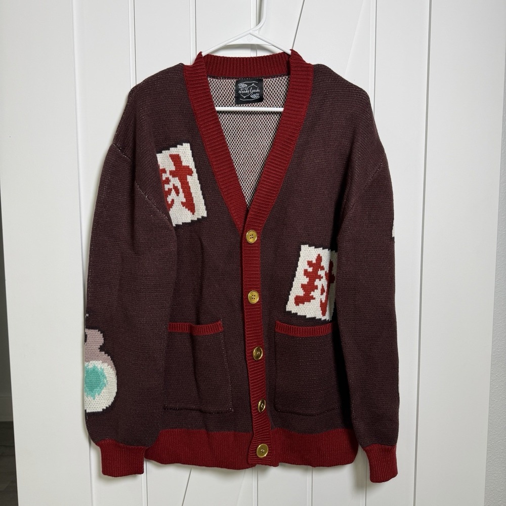 Steady Hands Bound Spirit V-Neck Cardigan Unisex Burgundy knit size S/M anime
